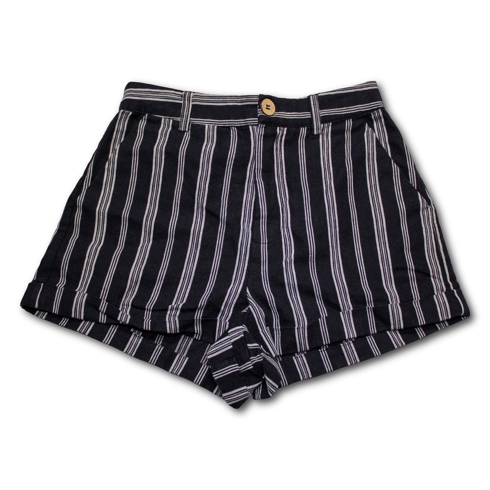 Forever 21 Striped High Waisted Shorts Womens XS Navy Blue White Excellent